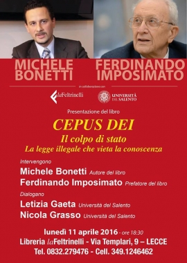 A Lecce per la presentazione del libero &quot;Cepus Dei&quot; al fianco del Presidente Imposimato
